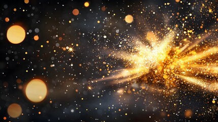Obraz premium Dynamic explosion of golden particles abstract art digital creation dark background high contrast visual impact