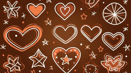 Festive Brown Background with Hearts and Stars