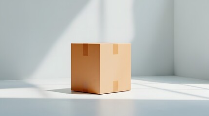Shipping box with shadow studio setting product photography minimalist environment close-up view conceptual presentation