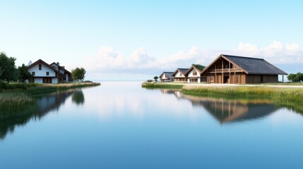 Fototapeta premium Lakeside Village Houses