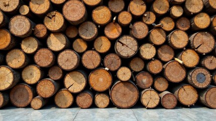 A Wall of Stacked Wooden Logs, Showing the Natural Rings and Texture of the Wood, Creating a Rustic and Organic Background