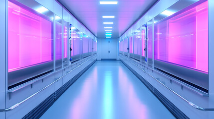 Futuristic corridor installation in a high-tech lab modern digital art