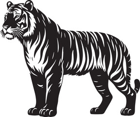 Black Color Tiger Silhouette Vector Illustration, Solid White Background