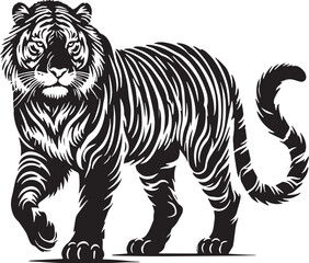 Black Color Tiger Silhouette Vector Illustration, Solid White Background