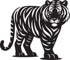 Black Color Tiger Silhouette Vector Illustration, Solid White Background