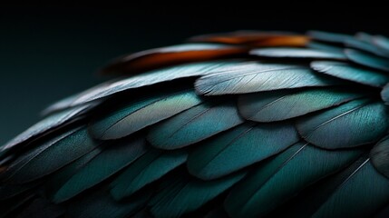 Obraz premium Teal Feathers: A Close-Up Macro Photography of Avian Plumage