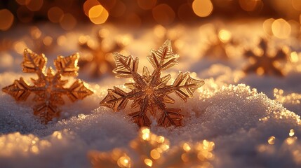 Golden Snowflakes in Winter Sunrise - A Serene Winter Landscape