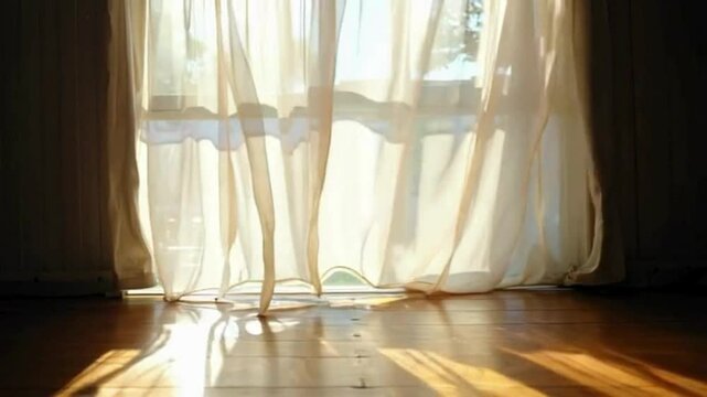 Curtain moves by wind, interrior video clip