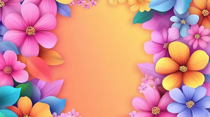 Obraz premium Floral Frame of Hope: A vibrant floral frame bursts with a kaleidoscope of colors, showcasing delicate blooms in shades of pink, blue, yellow, and orange. The frame.