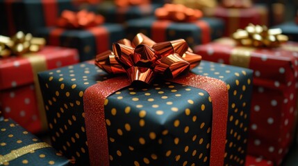 Festive Gift Boxes with Ribbons in a Holiday Setting for Celebratory Promotions