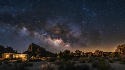 Desert Cabin Underneath A Starry Night Sky