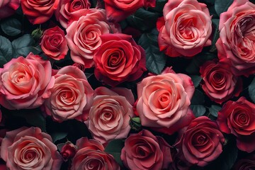 Obraz premium Pink and red roses bouquet background