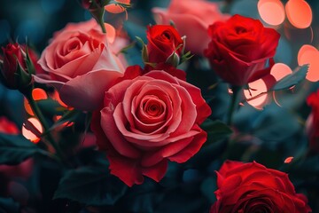Pink and red roses bouquet background
