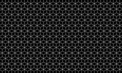 モノクロの輪違い麻の葉の柄。シンプルな幾何学模様の和風背景素材。