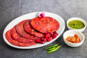 Beetroot paratha is a vibrant, soft Indian flatbread made with whole wheat flour, grated beetroot, and spices. Nutritious and flavorful!