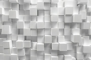 Random offset small white cubes, blocks or boxes background wallpaper banner with copy space