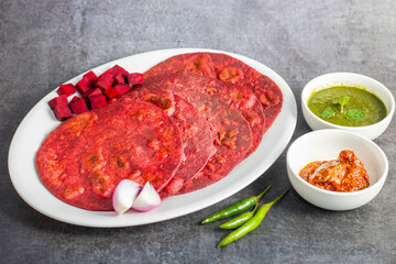 Beetroot paratha is a vibrant, soft Indian flatbread made with whole wheat flour, grated beetroot, and spices. Nutritious and flavorful!
