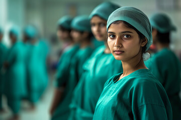 A team of indian nurses and doctors in a hospital