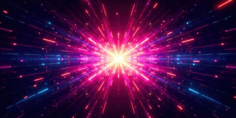 Obraz premium Abstract Burst of Radiant Light Streaks and Glowing Particles in a Vibrant Pink and Blue Hue