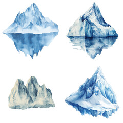 Majestic icebergs rising from tranquil waters arctic region digital art serene atmosphere aerial perspective nature's beauty