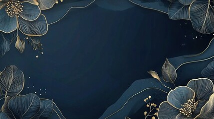 Elegant Blue Background with Gold Floral Accents for Wedding Invitations