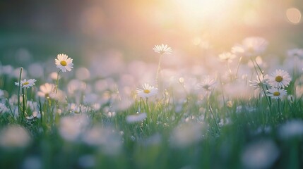 Sunset Daisies: A field of daisies bathed in the warm glow of the setting sun, creating a serene and idyllic scene.  