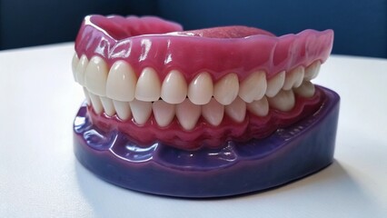 Obraz premium A realistic dental model showcasing upper and lower teeth, primarily designed for educational or demonstration purposes.