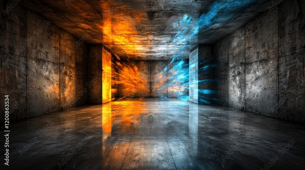 Poster limitless room with dynamic color contrast abstract space virtual environment immersive perspective 