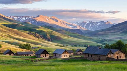 Mountain Village at Sunset