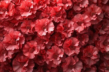 Beautiful Flowers arranged to create a Elegant wall. Colorful, Red Background formed from Vibrant Carnations. 3D Render