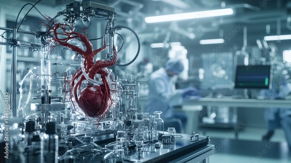 Poster Living biological machines advanced heart creation in high-tech laboratory environment science conceptual viewpoint