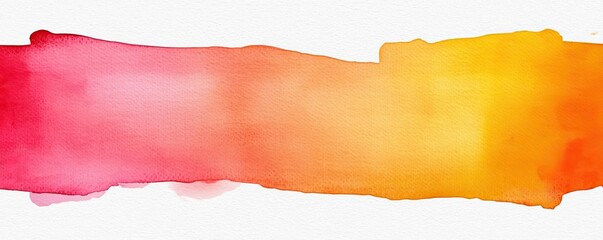 Metallic watercolor concept. Colorful watercolor brush stroke with pink, orange, and yellow hues on white background.