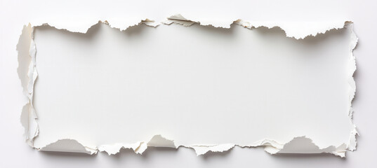 Fototapeta premium Torn paper edges with layered textures creating blank frame on white background