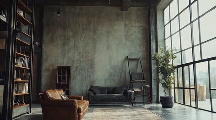 Cozy Industrial Living Room Interior in Modern Loft Design