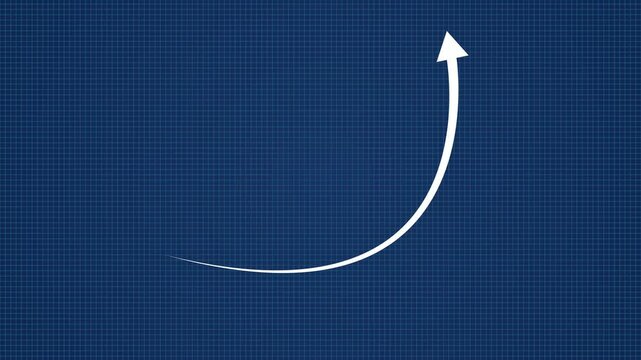 Business graph chart with down trend  arrow red color animation on black background.