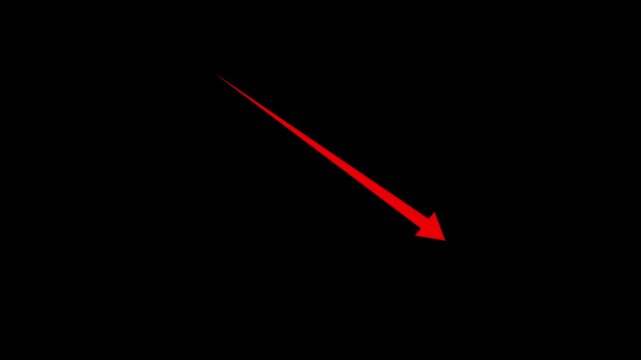 Business graph chart with down trend  arrow red color animation on black background.