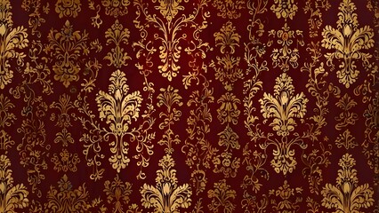 Red and Gold Damask Wallpaper - Vintage Pattern, Fabric Texture, Floral Design, damask, wallpaper, fabric Generative AI