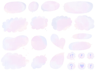 吹き出し：水彩風ピンク系グラデーションカラーの手描きフキダシのセット