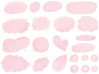 吹き出し：水彩風のピンクの手描きフキダシのセット
