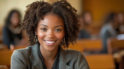 Smiling african female young adult in classroom setting