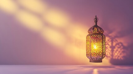 Obraz premium Ramadan mubarak or eid greeting card with text space design light and shadow