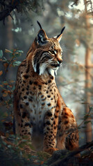 Obraz premium Majestic Lynx in Serene Forest Habitat - An Epitome of Wild Beauty and Poise