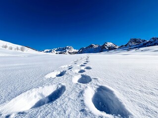 Obraz premium A snow covered field with footprints in the snow