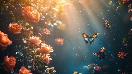 Fototapeta premium Enchanted Spring Floral Fantasy with Butterflies and Sunlight