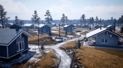 Obraz premium Snowy Village Winter Landscape