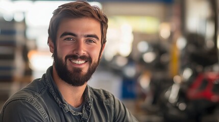 smiling male warehouse manager worker looks into the camera, bright warehouse in the background, concept: Skilled workers, shortage of skilled workers, recruiting, 16:9