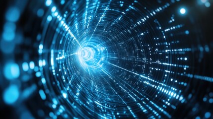 Digital Light Tunnel with Glowing Particles for Futuristic Concepts