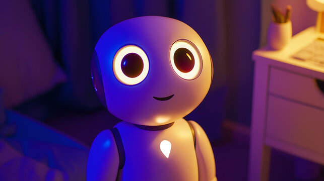 Friendly Robot with Bright Eyes in a Colorful Setting