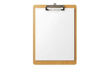 Realistic Wooden Clipboard with Blank A4 Paper Mockup on Transparent Background
