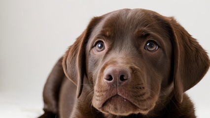 Portrait of Chocolate labrador retriever dog on grey background
